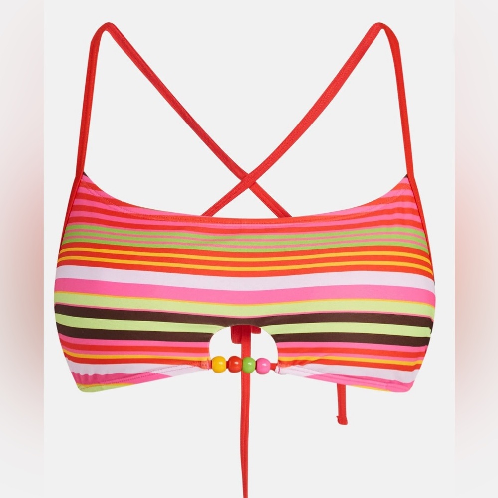 NWT No Boundaries Boho Bead Bikini Swim Top XXS 00 Multi Stripe Cross Back